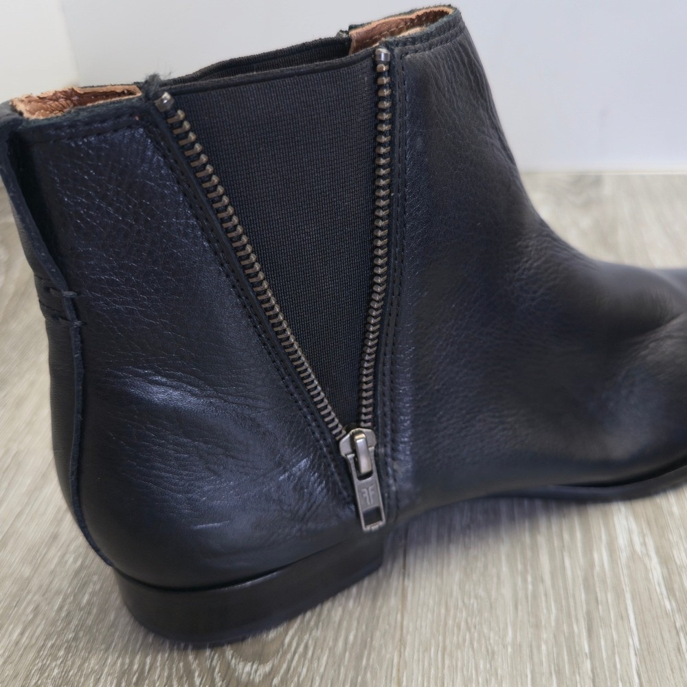 Frye Black Leather Ankle Boots with Zipper - Picture 6 of 9